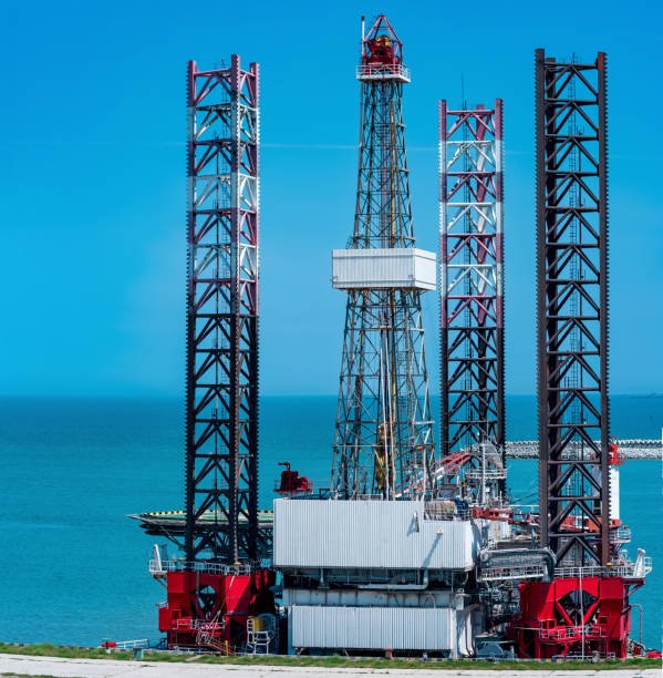 floating oil platform moored in the seaport at the pier